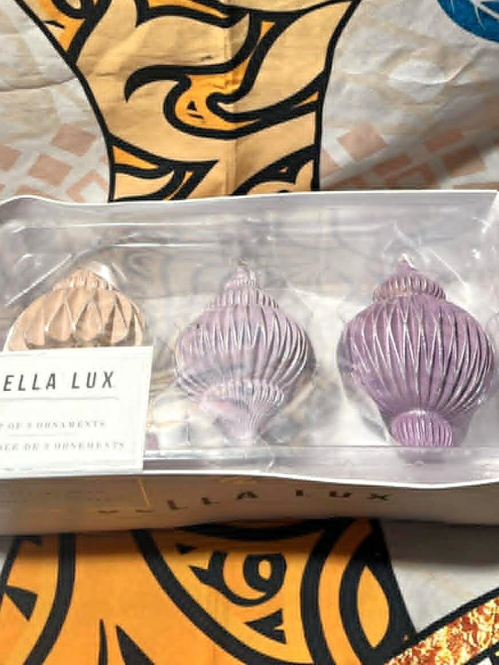 Bella Lux Set of 3 Ornaments – Lavender & Champagne Geometric Holiday Decor (NIB